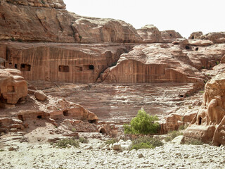 Remains  of the ancient Roman amphitheater built in the Petra historical center in the Wadi Musa...