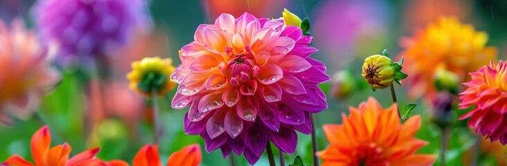 A garden full of colorful and vibrant dahlia flowers. Generate AI image