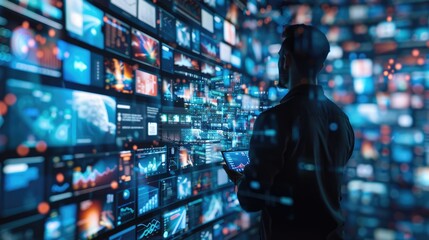 Abstract AI-generated background with digital shapes, futuristic elements and patterns. Concept of future technologies and artificial intelligence.