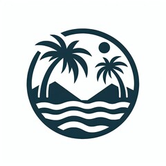 A logo containing beach coconut trees simple vector
