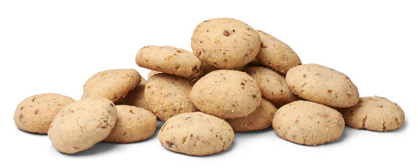 peanut cookies isolated white background, pile of homemade vegetarian healthy sweet snack treat...