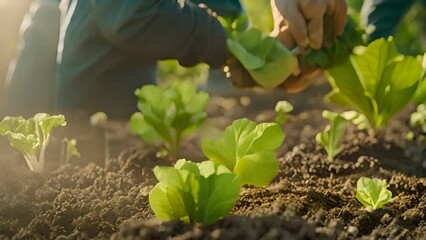 Man Planting Lettuce in Garden Generative AI