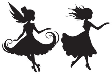 Fototapeta premium Set of silhouettes of fairies vector isolated on white background. Magical fairies in the cartoon style Free Vector