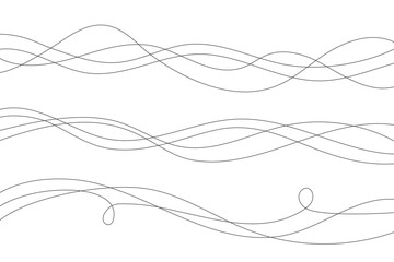 Wavy lines. Abstract vector illustration on white background. Curve flow dynamic design. Liquid music soundwaves. Scribble swirl strokes. Doodle stream art