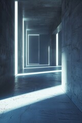 Obraz premium Futuristic Corridor with Illuminated Neon Lights 