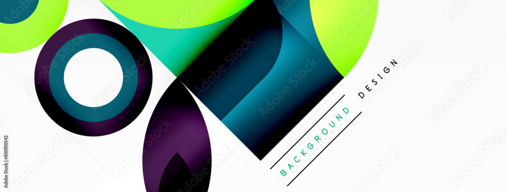 Poster an artful display of colorfulness with circles and triangles in aqua, violet, magenta, and electric 