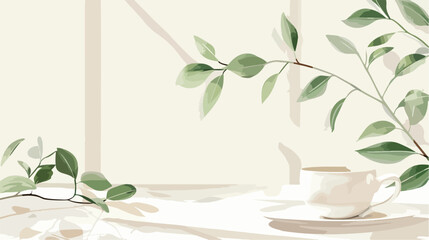 Stylish table Fourting with green branch closeup Vector