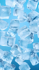Obraz premium A pile of ice cubes on a blue background
