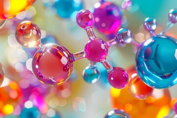 Vibrant 3D Molecular Structure with Colorful Background
