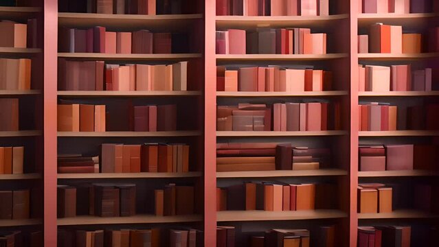 Brown Bookshelf Filled With Books Generative AI