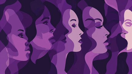 An international women's day poster has several women's faces. Landscape format. Light Background