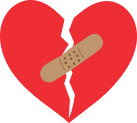  Broken Red Heart with Brown Plaster Vector Illustration