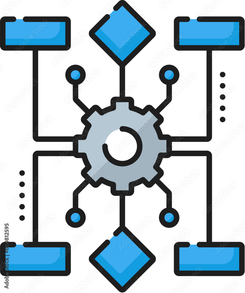 Fototapete AI algorithm, machine learning, artificial intelligence technology line color icon. Artificial intelligence computer science, robotic smart algorithm future technology thin line vector pictogram