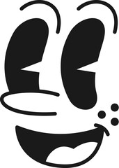 Cartoon face, groovy emoji with funny comic eyes or retro cute emoticon, vector character. Groovie smiling face with happy emotion and big goggle eyes in retro doodle line for cartoon character