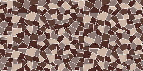 Brown splinter mosaic stone tile pattern background for paving floor, vector texture. Abstract geometric mosaic pattern of stone splinters and broken ceramic pieces for terrazzo pavement or floor tile - obrazy, fototapety, plakaty