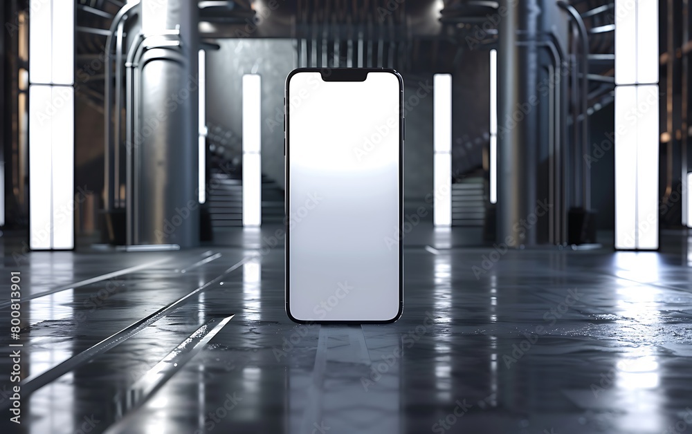 Leinwandbilder concept a handphone mock-up set within a futuristic studio environment with a white screen