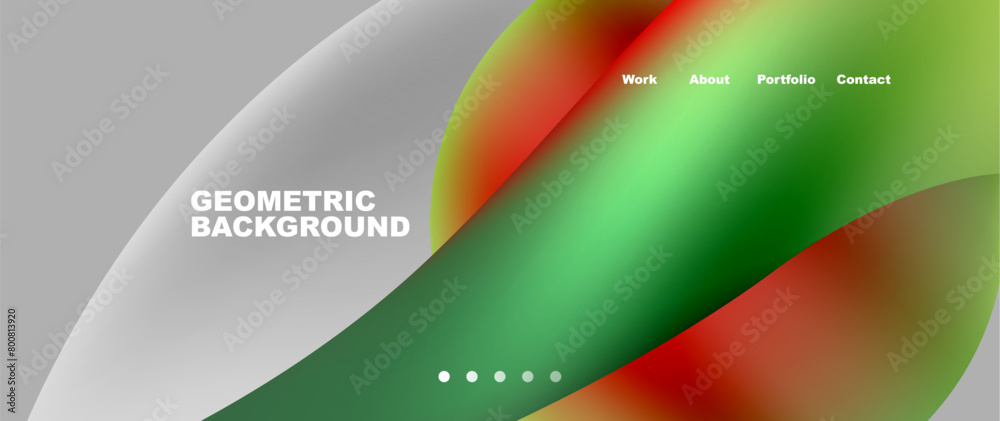 Poster geometric pattern featuring green and red waves resembling terrestrial plant stems and circles on a 