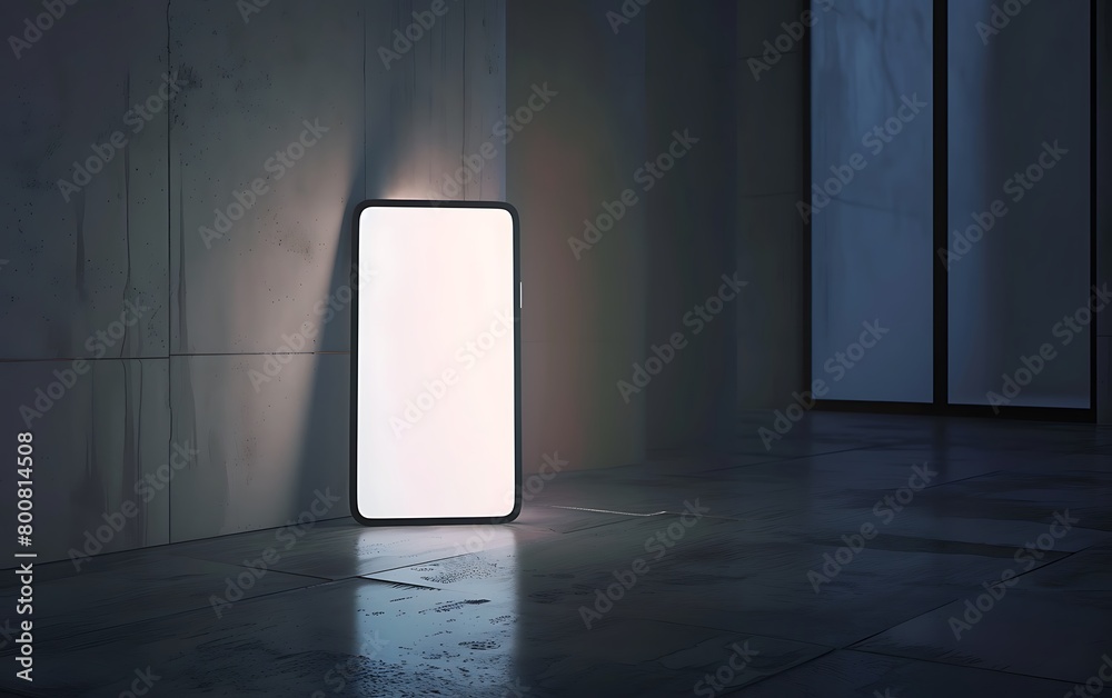 Aufkleber Design an illustration of a handphone mock-up illuminated by soft light in a studio setting with a white screen