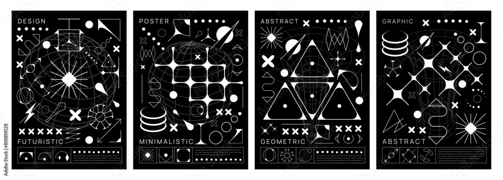 Poster brutal y2k posters with abstract geometric shapes, vector cover templates. y2k poster backgrounds wi