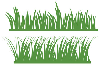 Green grass silhouette illustration lines of plants and shrubs for boarding and framing, Vector set spring field planting shapes isolated on white background