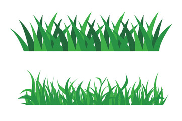 Green grass silhouette illustration lines of plants and shrubs for boarding and framing, Vector set spring field planting shapes isolated on white background