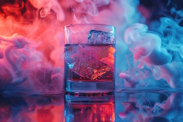 Abstract composition of colorful paint smoke with short drink