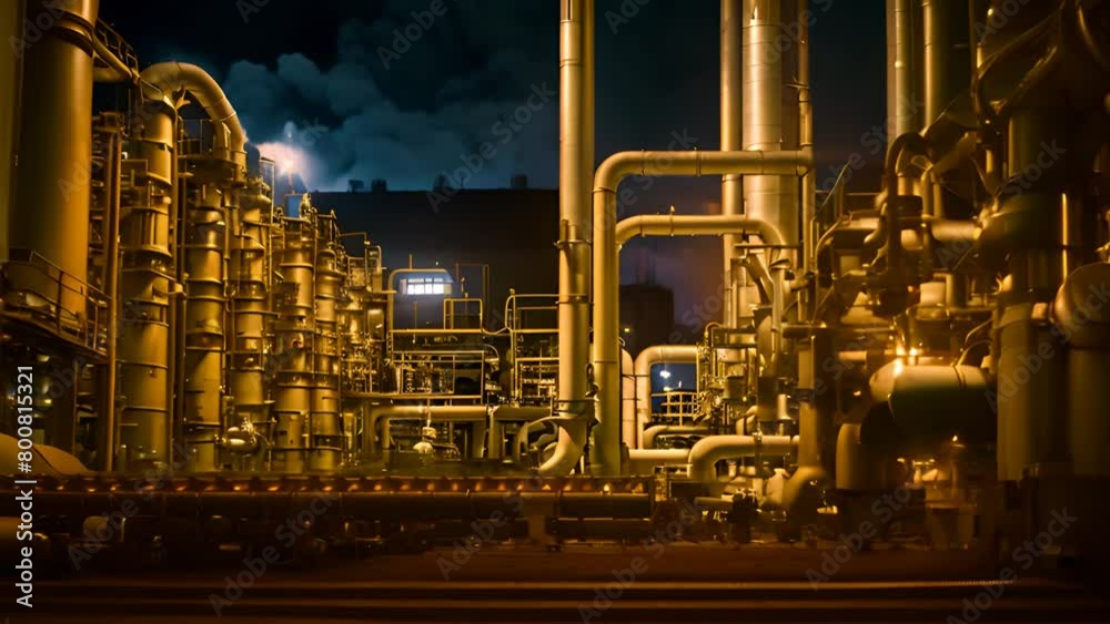 Poster large industrial pipeline with building in background generative ai