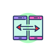 Data sync line icon. Smartphone, exchange arrows, transfer outline sign. Communication, wireless technology concept. Vector illustration for web design and apps