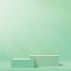 3d green color podium and minimal green wall scene Vector