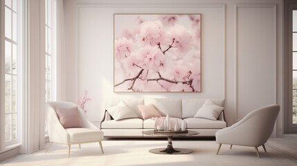 Blush pink hues bloom and blend seamlessly against the purity of the white background, evoking a sense of grace and sophistication.
