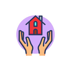 Hands protecting house line icon. Building, real estate, safety outline sign. Property insurance and protection concept. Vector illustration for web design and apps