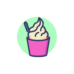 Ice cream in paper bowl line icon. Spoon, vanilla, flavor outline sign. Dessert and food concept. Vector illustration for web design and apps