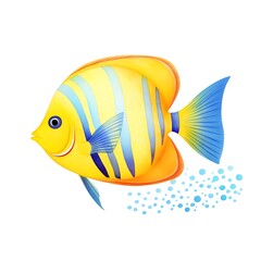 A beautiful yellow tang fish swims gracefully through the water, its blue stripes shimmering in the sunlight