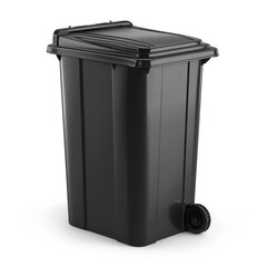 Black garbage bin isolated on white background  - obrazy, fototapety, plakaty