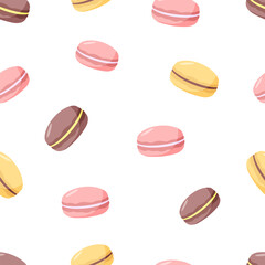 Seamless pattern with colorful macaroon cookies. Vector background wallpaper sweet dessert.