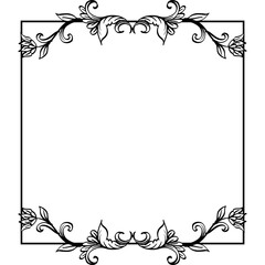 Illustration of vintage floral frame with black and white flowers on white background