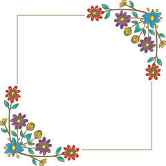 Square frame with beautiful flower and leafs. Vector illustration.