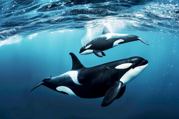 Obraz premium orcas in the water