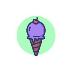 Cherry ice cream in cone line icon. Fruit, bubble, sweet outline sign. Dessert and food concept. Vector illustrationl for web design and apps