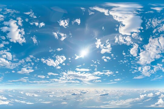 360 degree HDRI panorama of seamless blue sky with zenith clouds for 3D graphics or replacing skies in drone shots