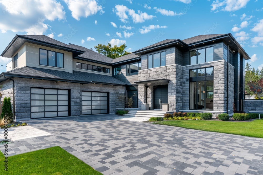 Wall mural a stunning spacious customized executive home with modern design features grey stone and brick shing