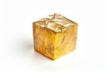 A set of six bouillon cubes in gold foil packaging isolated over white background