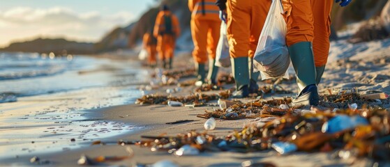 The beach cleaning team's professionalism shines through as they collaborate seamlessly, ensuring every inch of sand is free from litter.