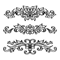 Set of vintage decorative elements for design. Black and white vector illustration.