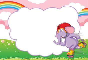 Obraz premium Cartoon elephant with a blank cloud for text.