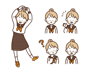 セーラー服の学生の表情イラスト・アイコンセット