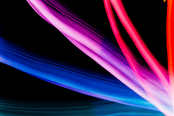 Abstract colorful irregular lines background. Long exposure. Light painting photography.