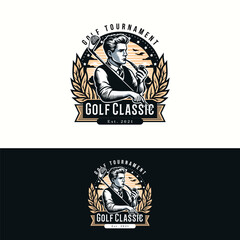 Golf Man Tournament Classic Logo Vector