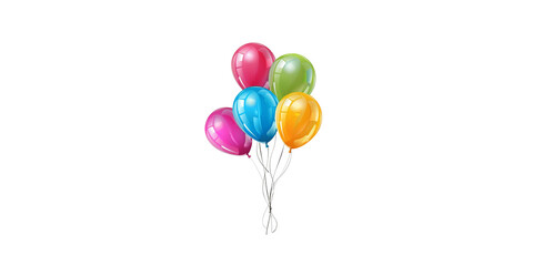 A bunch of colorful balloons with ribbons and confetti in the style of clip art on a white background.