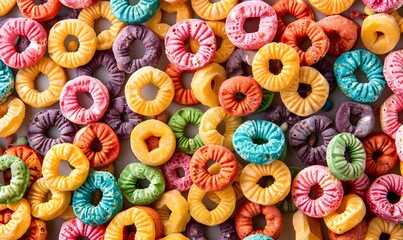 Many colorful cereal rings as a background wallpaper, Generative AI 